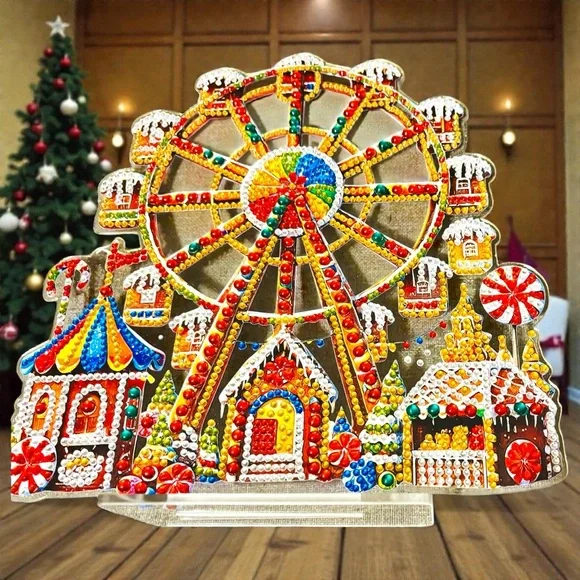 RESERVED Festive Ferris Wheel Holiday Decor Stand 6” Hand Crafted & Sealed - Picture 3 of 3